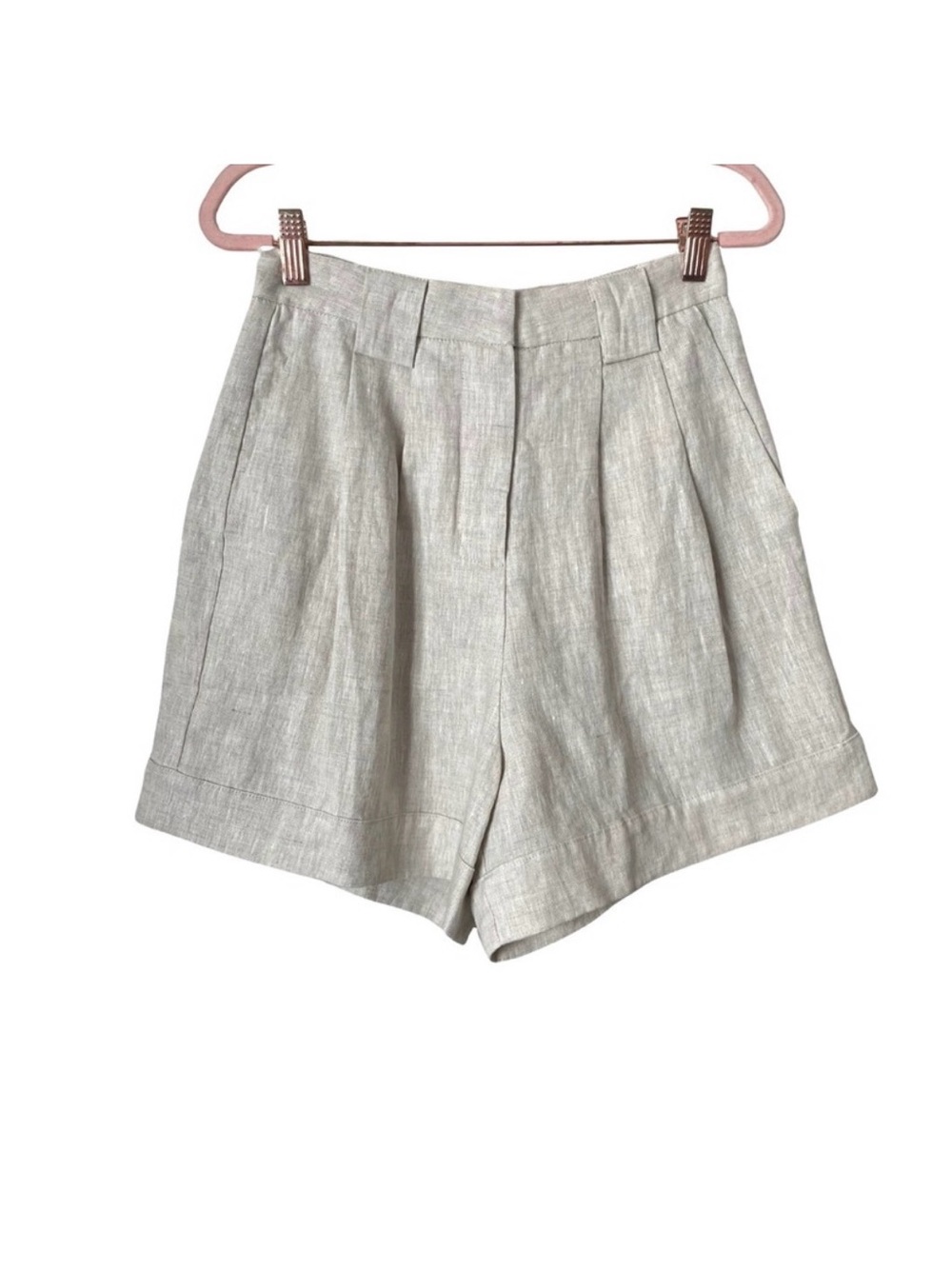 DISSH Shorts Womens US 4 Beige Linen Pleated High Waisted Quiet Luxury Coastal